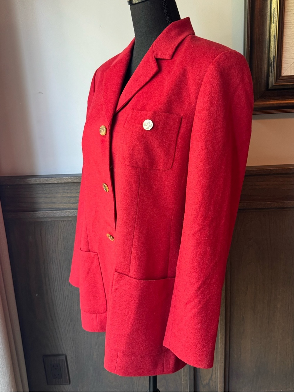 Lands' End wool cashmere Red Single-Breasted Blazer with Gold Buttons 10 - Picture 2 of 7